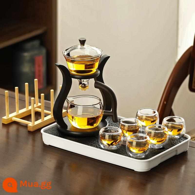 Thủy tinh bán đồ uống bán trà nhóm kết hợp những người lười biếng với ấm trà Bubbot Tea Tea Cup - [Khay Trà Gạch Pha Lê Nâng Cấp] Khay Trà Hình Chữ Nhật Màu Trắng Cửa Sổ Cổ + Bộ Trà Mời Trăng + 6 Chén Đan