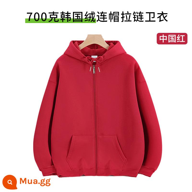 Hoodie tùy chỉnh in logo dày đồng phục bóng chày làm việc quần áo bông tự làm nhóm xây dựng đảng lớp quần áo áo khoác - Kiểu 7-Đỏ Trung Hoa