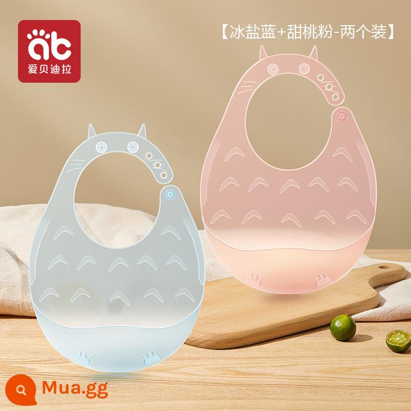 Yếm ăn cho bé Yếm ăn silicone siêu mềm chống thấm nước dành cho trẻ nhỏ Yếm ăn nước bọt cho bé ăn bổ sung Yếm ăn - [Gói 2 - My Neighbor Totoro Style] Xanh Muối Đá + Hồng Đào Ngọt Ngào