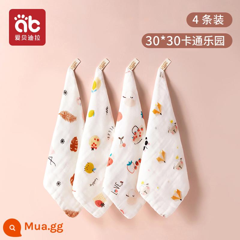 Khăn lau nước bọt cho bé sơ sinh cotton nguyên chất siêu mềm khăn vuông nhỏ cho bé khăn mặt đặc biệt sản phẩm dành cho trẻ em khăn gạc - [4 phim hoạt hình mật độ cao] 6 lớp 30*30cm