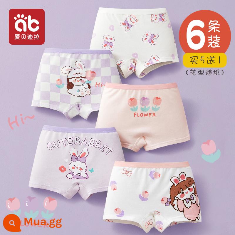 Quần lót trẻ em bé gái cotton quần đùi boxer quần boxer bé gái 100% cotton big boy 100% không mông - Thỏ Huahua-6 gói