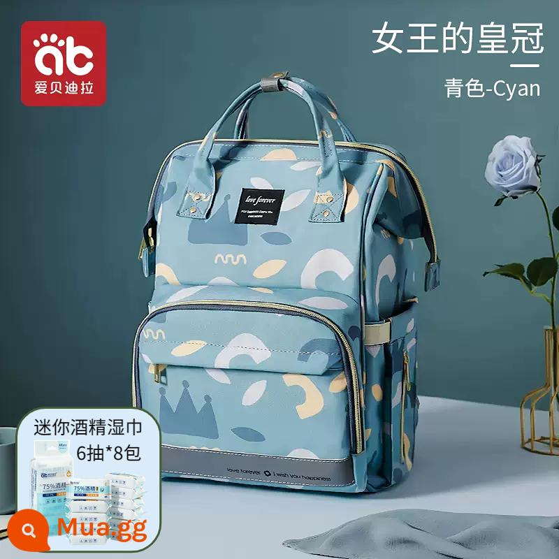 Balo mẹ và bé Mommy 2022 new bà bầu xách tay đeo vai dung tích lớn đi chơi đeo chéo đa năng nhẹ - Authentic - Queen's Crown - Cyan + Khăn Lau Cồn Mini 8 Gói