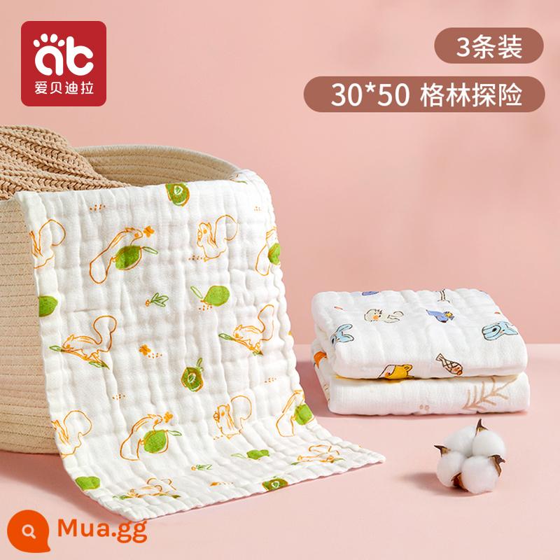 Khăn lau nước bọt cho bé sơ sinh cotton nguyên chất siêu mềm khăn vuông nhỏ cho bé khăn mặt đặc biệt sản phẩm dành cho trẻ em khăn gạc - [3 gói in mật độ cao] 6 lớp 30*50cm [Cuộc phiêu lưu xanh]