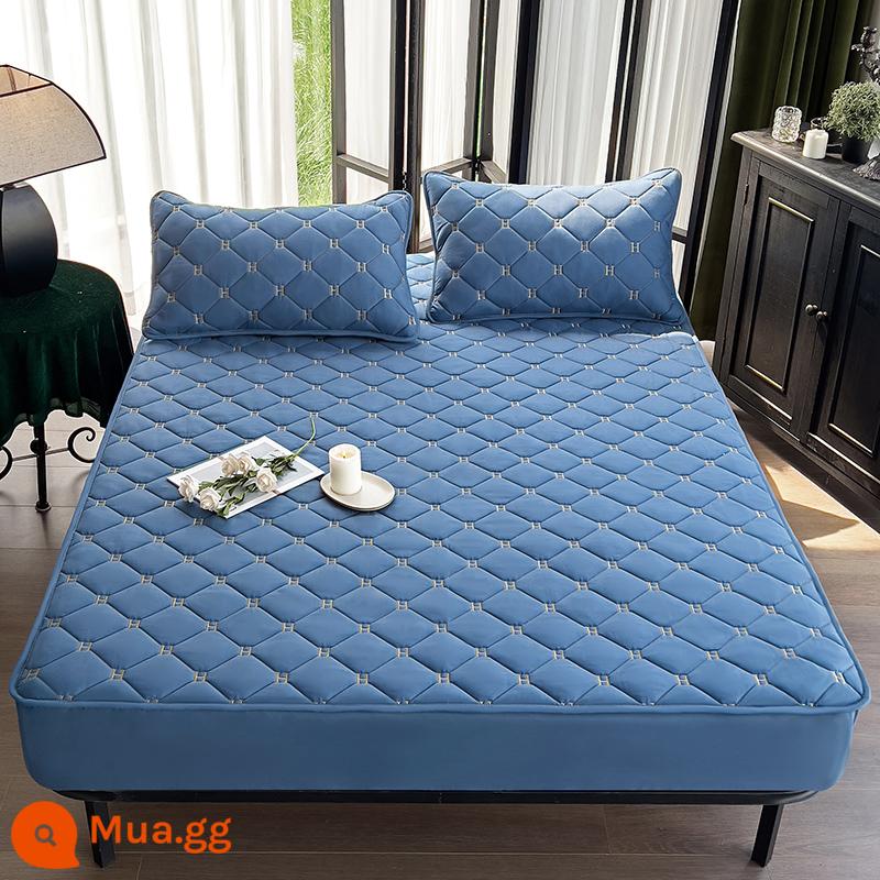 Bông Thô Sợi Đậu Nành Trang Bị Ga Trải Giường Cotton Simmons Tấm Bảo Vệ Nệm Bọc Nệm Bọc Nệm Túi Đựng Giường - Tấm dán đậu nành loại A (mẫu H) -Bentley màu xanh