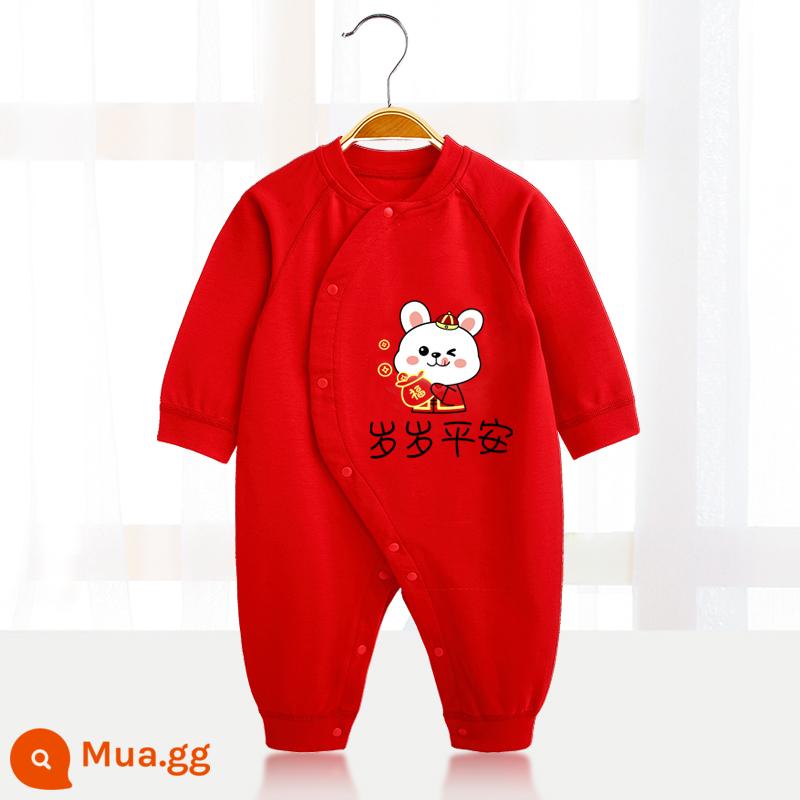 Áo liền quần cotton nguyên chất cho bé Quần áo năm mới quần áo trăng tròn sơ sinh áo liền quần lễ hội năm mới áo liền quần mùa xuân, thu đông - 〖Phong cách thông thường〗Suisui Ping An Bunny