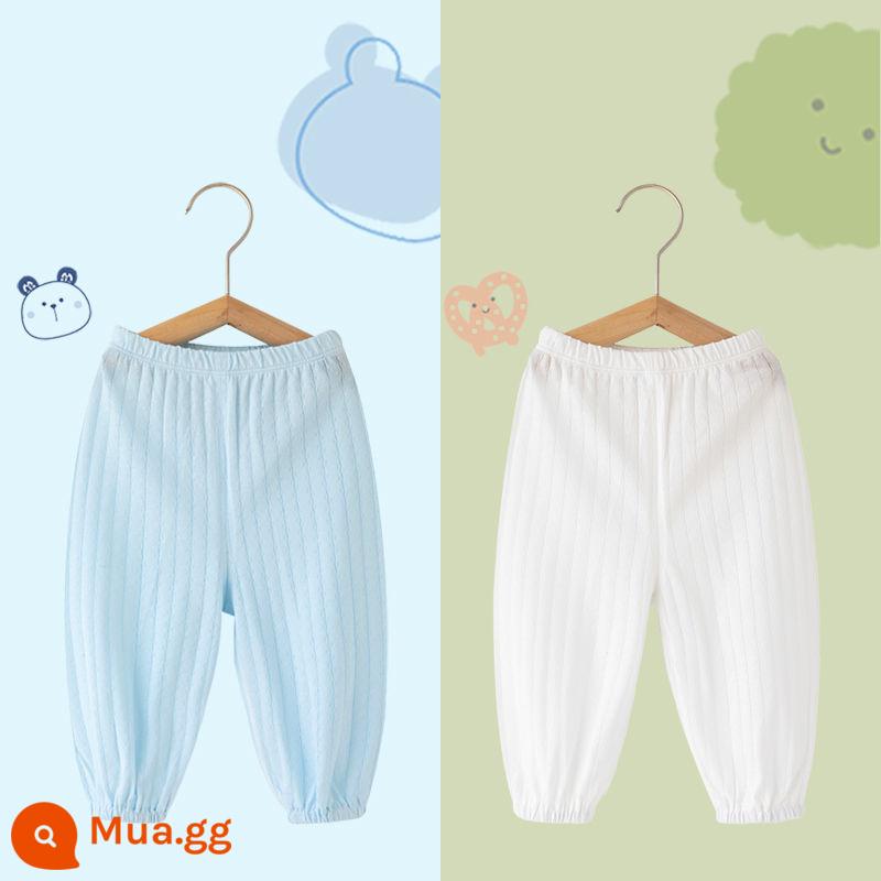 Quần trẻ em mùa xuân và mùa thu quần chống muỗi cho bé quần trẻ em cotton nguyên chất mùa hè phần mỏng bé trai và bé gái quần thể thao mùa hè - xanh + trắng