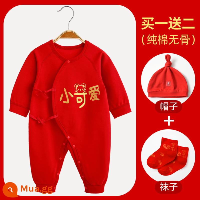 Áo liền quần cotton nguyên chất cho bé Quần áo năm mới quần áo trăng tròn sơ sinh áo liền quần lễ hội năm mới áo liền quần mùa xuân, thu đông - 〖Phong cách thông thường〗Little Cute (bao gồm mũ + tất)