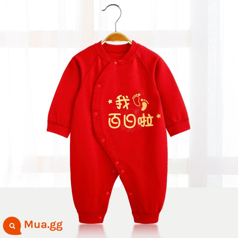 Áo liền quần cotton nguyên chất cho bé Quần áo năm mới quần áo trăng tròn sơ sinh áo liền quần lễ hội năm mới áo liền quần mùa xuân, thu đông - 〖Phong cách thông thường〗Sinh nhật lần thứ 100 của tôi