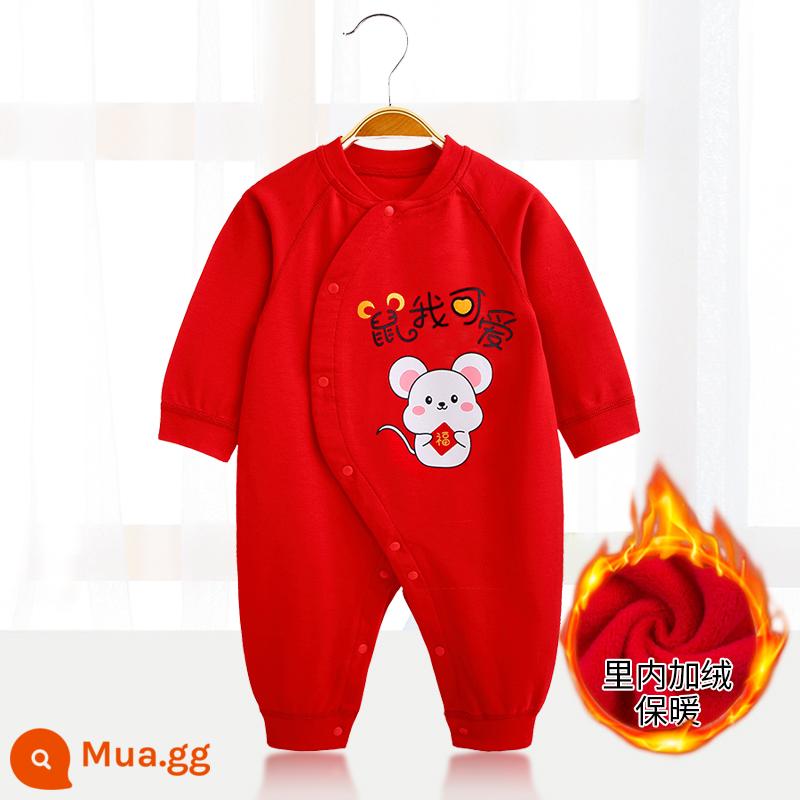 Áo liền quần cotton nguyên chất cho bé Quần áo năm mới quần áo trăng tròn sơ sinh áo liền quần lễ hội năm mới áo liền quần mùa xuân, thu đông - [Plus Velvet Style] Chuột Tôi dễ thương