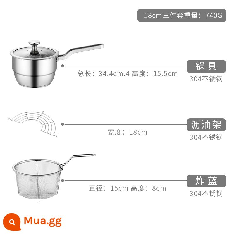 Nồi Chiên Inox 304 Hộ Gia Đình Nhỏ Chảo Có Bộ Lọc Cảm Ứng Mini Tiết Kiệm Dầu Sâu Lòng 2022 Mới - Nồi chiên sâu tay cầm inox 304 (3 cái) 18cm