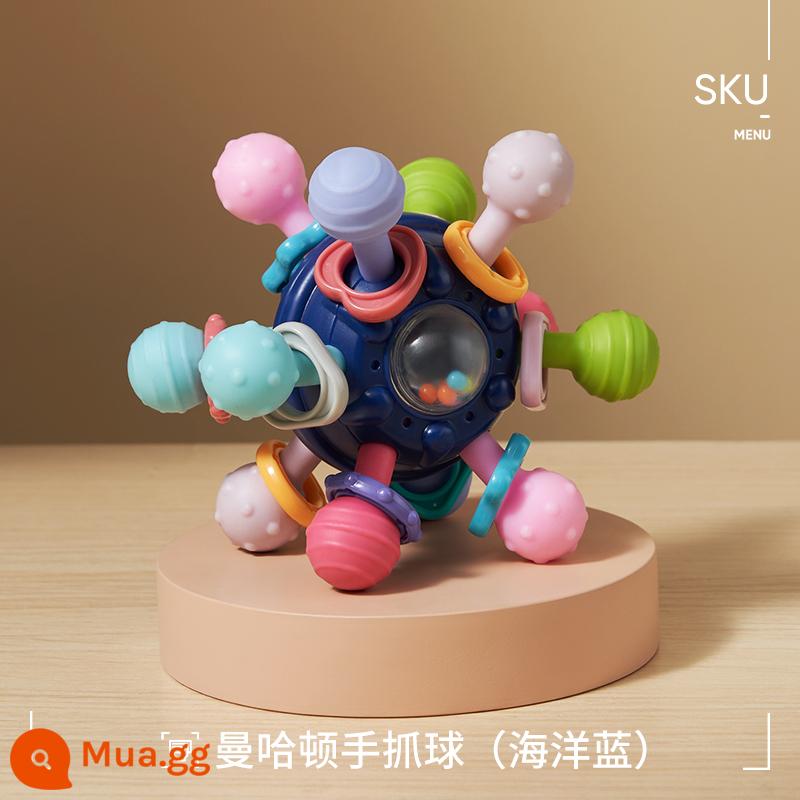 Manhattan Kẹp Bóng Silicone Nhám Mài Răng Dính 3-6 Tháng Bé Kẹo Cao Su Kẹo Cao Su Đồ Chơi Cho Bé 0-1 Tuổi - (Xanh đại dương) Quả cầu nguyên tử Manhattan 3 trong 1 [Hộp lưu trữ miễn phí]