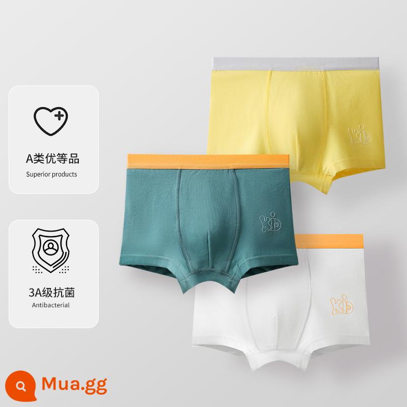 Quần lót trẻ em quần đùi boxer modal mùa hè mỏng vừa và lớn cho trẻ em bốn góc không có mông dành cho trẻ em - vàng + xanh đậm + trắng