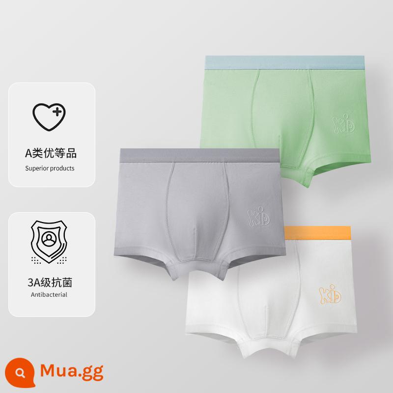 Quần lót trẻ em quần đùi boxer modal mùa hè mỏng vừa và lớn cho trẻ em bốn góc không có mông dành cho trẻ em - xanh nhạt + xám + trắng