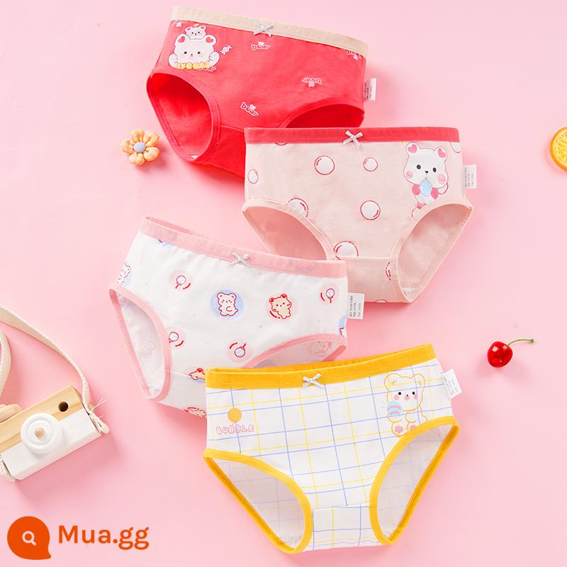 Quần lót bé gái boxer cotton nguyên chất không kẹp pp cotton tam giác bé trai bé gái quần short 100% 4 góc - Candy Bubble Bear (4 gói) kiểu tam giác