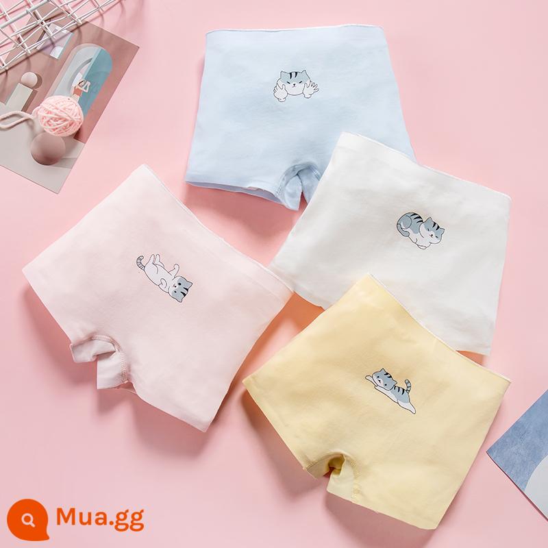 Quần lót bé gái boxer cotton nguyên chất không kẹp pp cotton tam giác bé trai bé gái quần short 100% 4 góc - Giống Mèo Con (Diệt Khuẩn Liền Mạch - Mẫu Nâng Cấp 2023 - 4 Gói)