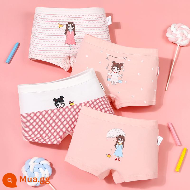 Quần lót bé gái boxer cotton nguyên chất không kẹp pp cotton tam giác bé trai bé gái quần short 100% 4 góc - Cô bé nhà bên (4 múi)