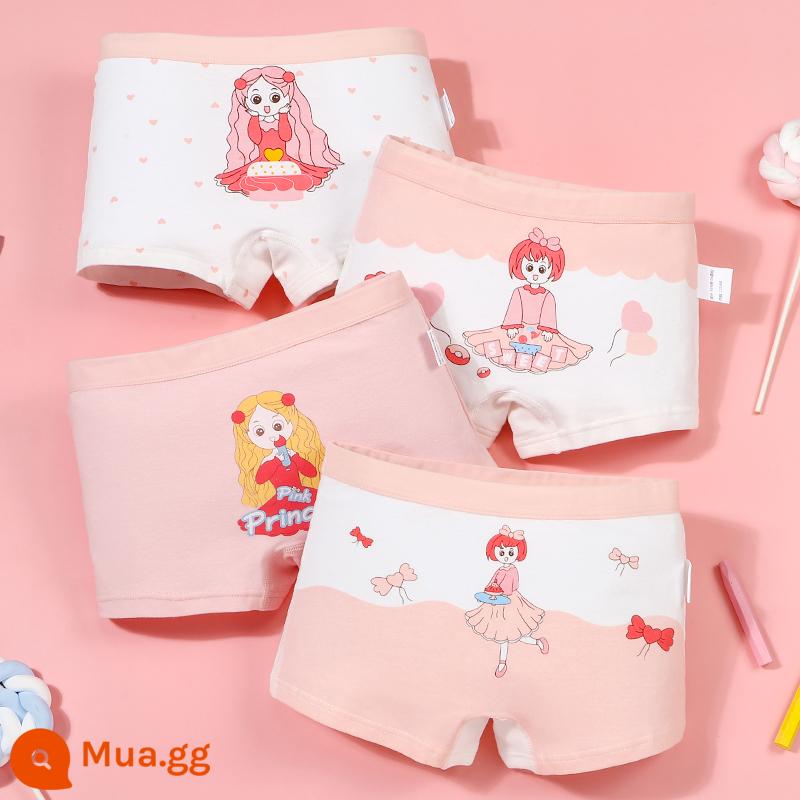 Quần lót bé gái boxer cotton nguyên chất không kẹp pp cotton tam giác bé trai bé gái quần short 100% 4 góc - Loli ngọt ngào (4 gói)