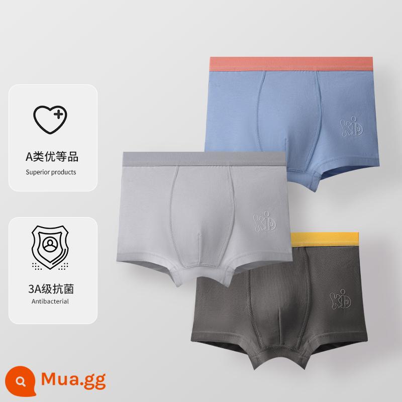 Quần lót trẻ em quần đùi boxer modal mùa hè mỏng vừa và lớn cho trẻ em bốn góc không có mông dành cho trẻ em - xanh + xám + đen nâu