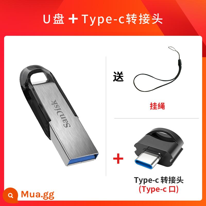 Ổ đĩa flash SanDisk 32g USB3.0 tốc độ cao được mã hóa kim loại tùy chỉnh chữ đấu thầu Ổ đĩa flash USB máy tính xe ô tô bộ nhớ flash đĩa - Đĩa U + Bộ điều hợp Android Type-C