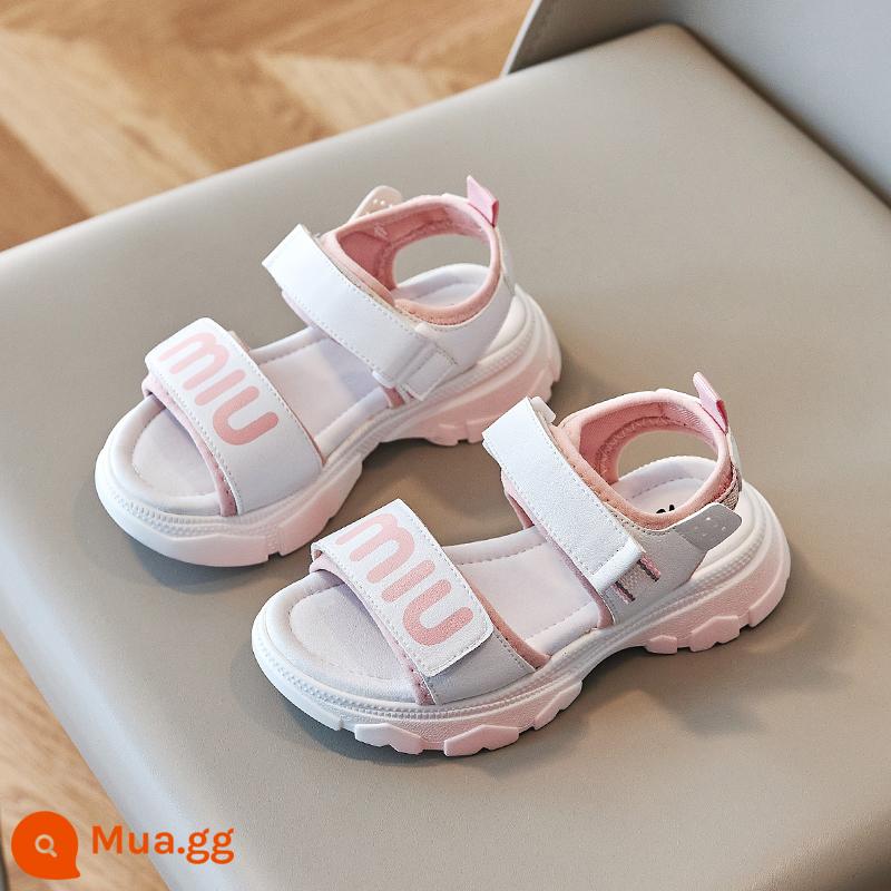 Giày Sandal Bé Gái 2023 Mới Giày Thể Thao Đi Biển Đế Mềm Mùa Hè Lớn Thời Trang Trẻ Em Màu Hồng Công Chúa Giày Trẻ Em - Hồng