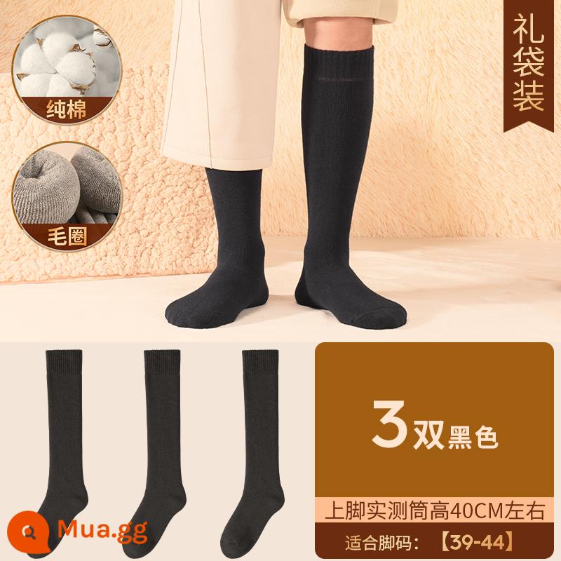 Henngyuanxiang Vớ bông nguyên chất Mùa thu và mùa đông ấm áp và nhung, mùa đông Dothoran Anti -cotton TOCT SOCKS - [Quần đùi nam] Lông dày dặn - Đen 3 Đôi