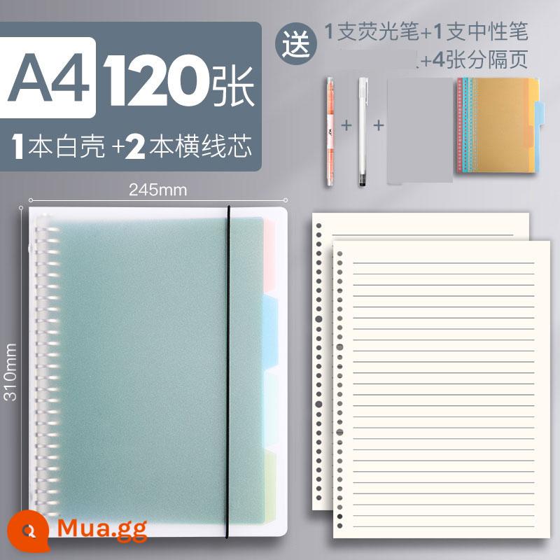 Sách rời A4 sổ lớn sổ lớn có thể tháo rời cộng với gió ins cực dày đơn giản kỳ thi tuyển sinh đại học lớp học notepad lưới lõi vuông cuộn dây 30 lỗ kẹp vỏ vòng khóa - [A4/120 tờ] 1 màu trắng + 2 vạch ngang + 1 vạch huỳnh quang + 1 vạch trung tính