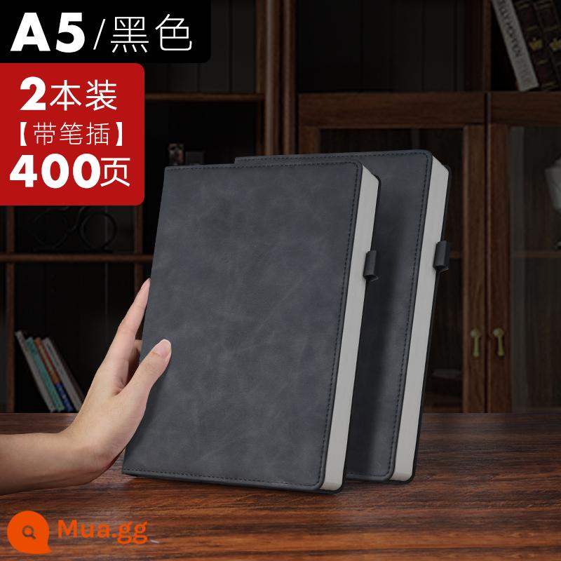 Sổ tay lớn a4 tùy chỉnh dành cho doanh nghiệp văn phòng làm việc cao cấp ghi chép cuộc họp notepad 2024 mới siêu dày da đen cứng và sổ tay lớn da mềm B5 nhật ký a5 - (2 tập) A5 [đen] 400 trang (có bút cắm)