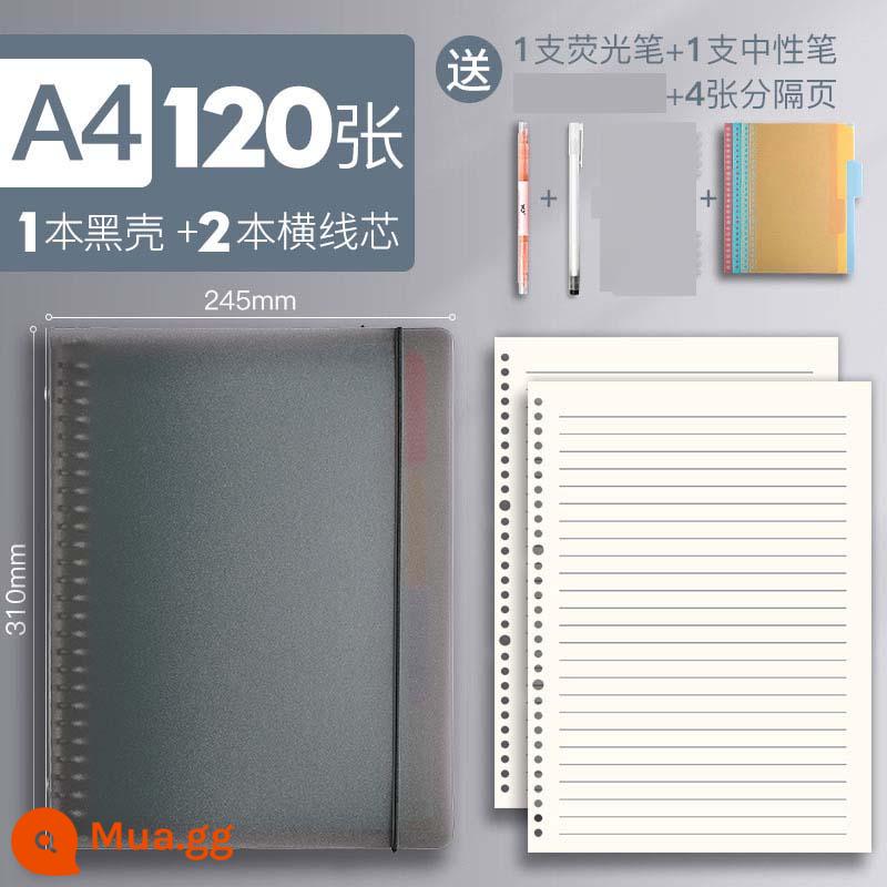 Sách rời A4 sổ lớn sổ lớn có thể tháo rời cộng với gió ins cực dày đơn giản kỳ thi tuyển sinh đại học lớp học notepad lưới lõi vuông cuộn dây 30 lỗ kẹp vỏ vòng khóa - [ảnh A4/120] 1 đen + 2 sọc ngang + 1 huỳnh quang + 1 trung tính