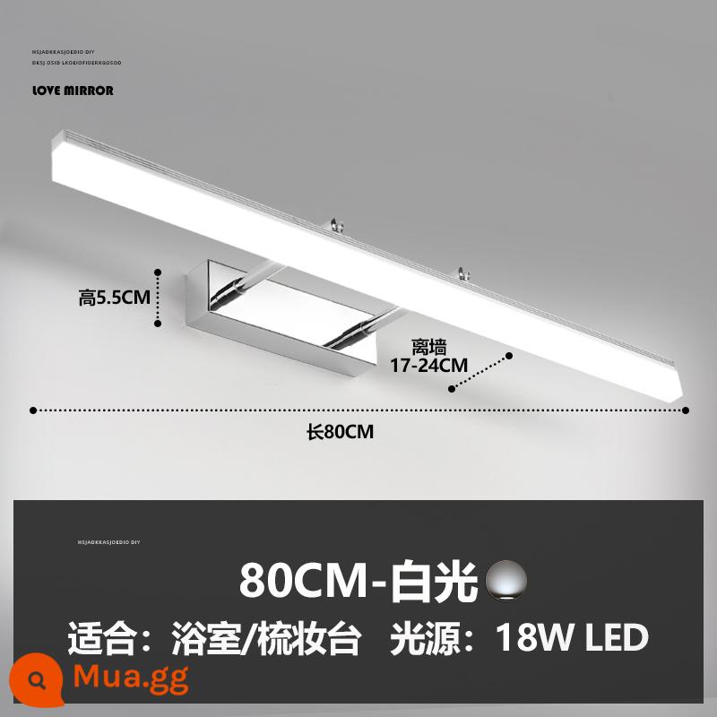 Đèn trước gương phòng trang điểm đèn led tủ phòng tắm đèn tường tủ gương đèn trang điểm đặc biệt không đục lỗ bồn rửa mặt đèn trang điểm - Chrome 80cm [Ánh sáng trắng đơn sắc 18W]