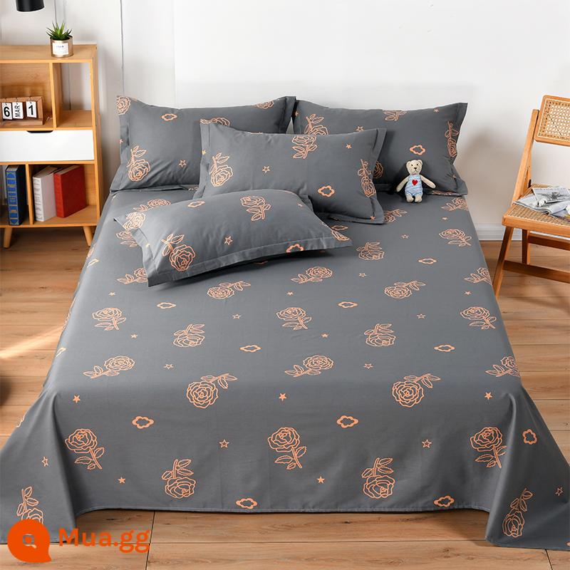 Drap trải giường 100% cotton nguyên chất dày dặn cotton 1 mảnh 1.5m 1.8m chăn đôi đơn ký túc xá sinh viên xuân hè - vàng hồng xám