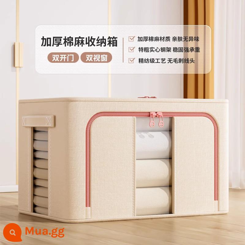 Chất liệu cotton dày và vải lanh hộp bảo quản quần áo vải hoàn thiện quần áo hộp gấp tủ quần áo lớn giỏ đựng túi hộ gia đình hiện vật - Mẫu cửa sổ đôi kaki sáng màu-vải cotton và vải lanh [được gia cố và làm dày]