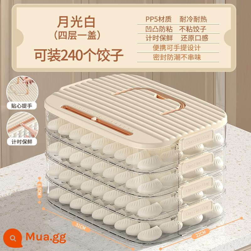 Hộp đựng bánh bao để trong tủ lạnh, hộp đựng bánh bao thực phẩm và hộp hoành thánh dùng trong gia đình, bảo quản tươi, đông lạnh, đông lạnh. - Bốn lớp màu trắng [độ tươi được khóa theo thời gian, đáy chống dính] có thể chứa 240 chiếc bánh bao