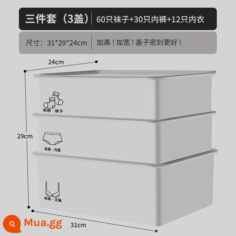 Hộp lưu trữ đồ lót bên trong quần lót tổ chức - Cập nhật mới năm 2022❤ Bộ 3 món dày dặn [áo + quần + hộp đựng tất có nắp] xám nhạt