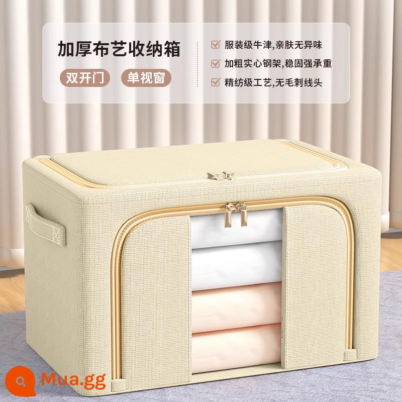 Chất liệu cotton dày và vải lanh hộp bảo quản quần áo vải hoàn thiện quần áo hộp gấp tủ quần áo lớn giỏ đựng túi hộ gia đình hiện vật - Màu kaki - kiểu cửa sổ dọc - vải giả mịn [bền và chống mài mòn]