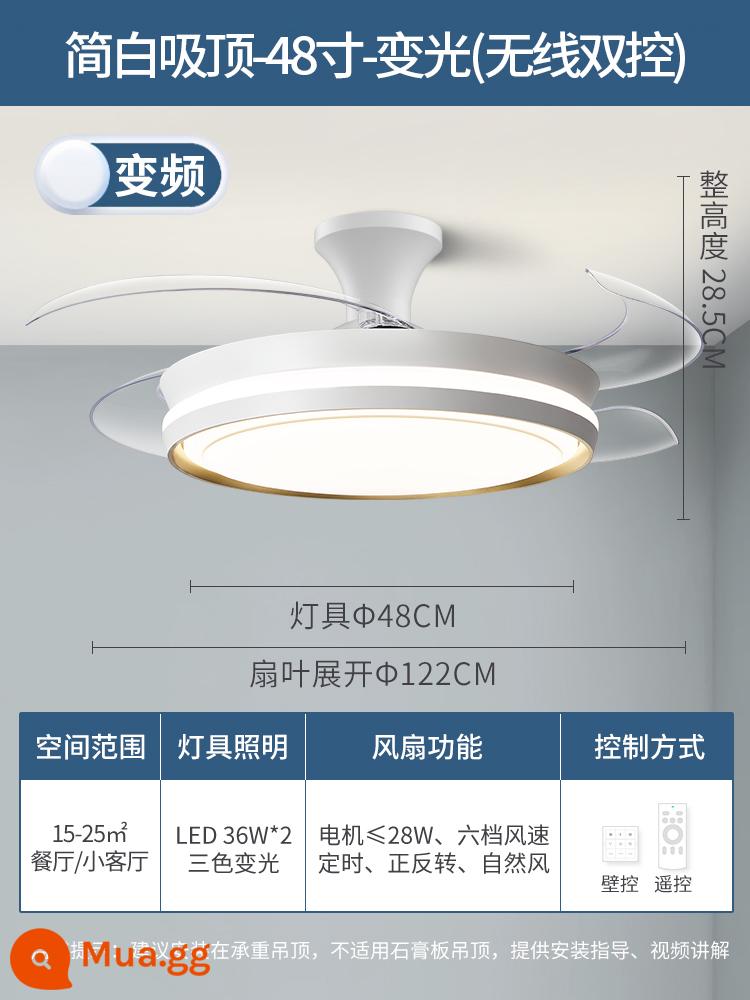 Lingwang Vô Hình Quạt Trần Đèn 2022 Mới Quạt Trần Đèn Nhà Tích Hợp Đèn Chùm Phòng Khách Phòng Ăn Phòng Ngủ Quạt Trần Đèn - [Toàn phổ] Trần trắng đơn giản 48 inch - tần số thay đổi gió 6 tốc độ - ánh sáng thay đổi - cắt đôi