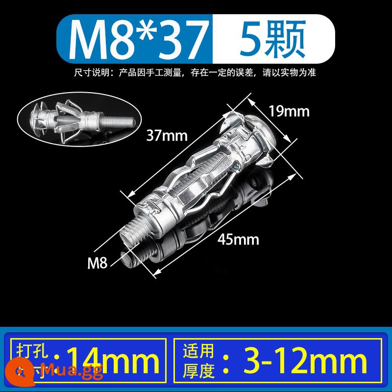 Cánh hoa đai ốc vít mở rộng rỗng tắc kè tấm nhựa sắt rỗng biển số xe đèn lồng bu lông đinh tán - M8*37 (5 miếng) [Độ dày: 3-14mm]