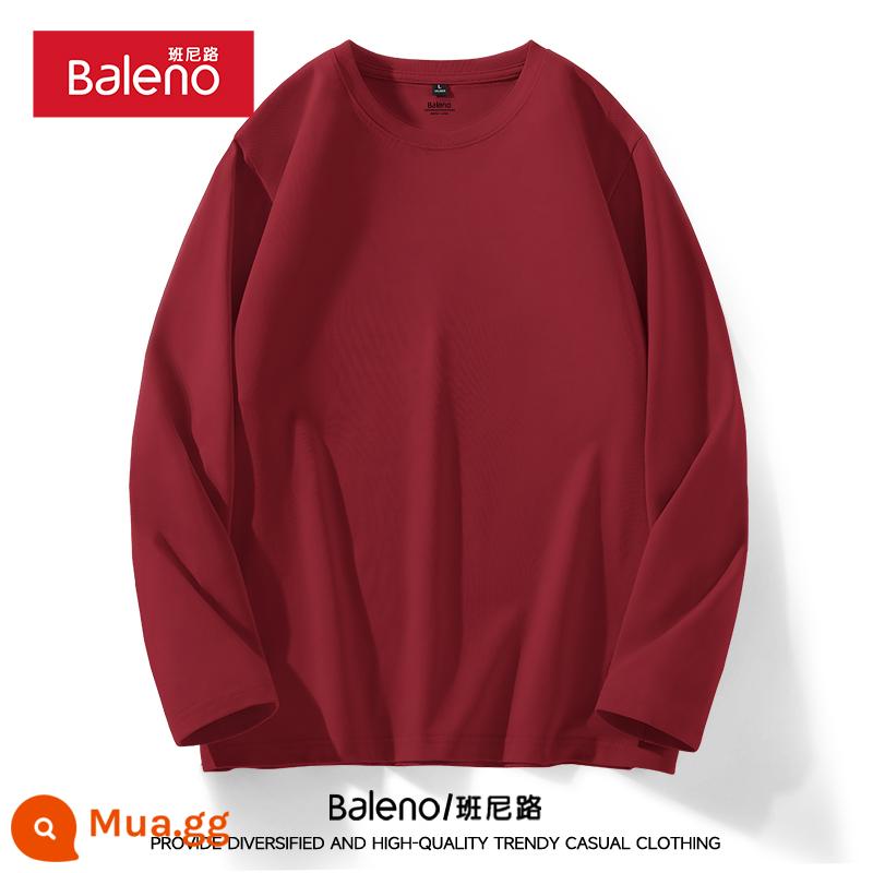 Áo thun dài tay màu trắng Baleno dành cho nam mùa xuân 2024 cotton nguyên chất cơ bản đáy áo sơ mi hàng đầu Áo thun nam cỡ lớn - Màu đỏ tía#Màu trơn