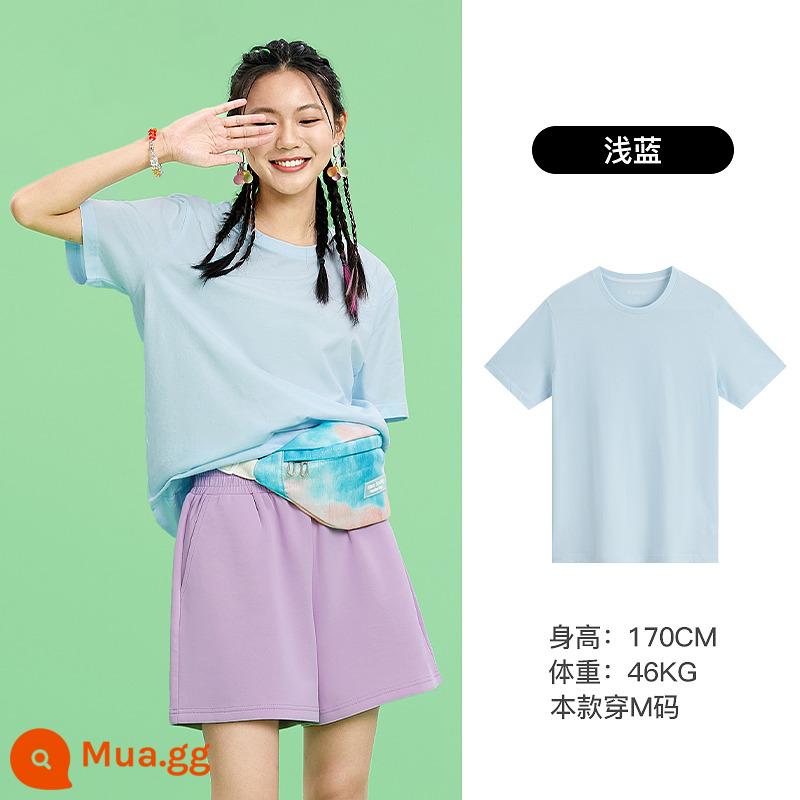 Baleno cotton nguyên chất dopamine áo thun tay ngắn thanh niên mỏng thoáng khí unisex đáy áo rời áo thun cặp đôi - 37B Con Công Xanh