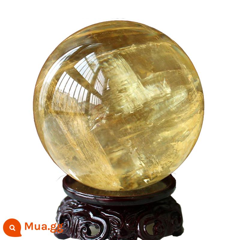 Đá Citrine tự nhiên bóng đồ trang trí Brasil đá thô nguyên chất đánh bóng phòng khách văn phòng shop pha lê trong suốt phụ kiện nhà - Đường kính 12 cm, có đế