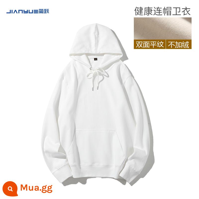 Dài tay cổ tròn dày cotton T tùy chỉnh in logo quần áo làm việc đồng phục lớp tùy chỉnh áo khoác có hình ảnh đội DIY in bên - Trắng - Có mũ trùm đầu