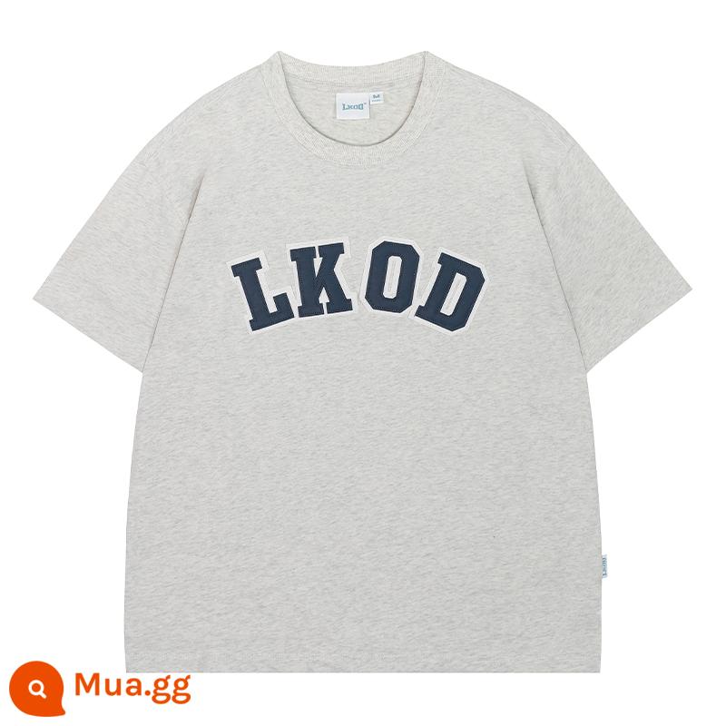 LK STORE LKOD 2023 Da Mới Nhãn Triều Thương Hiệu Cổ Tròn Quần Lót Cotton Nguyên Chất Tay Ngắn Áo Thun Mùa Hè - Màu xám (chữ màu xanh)