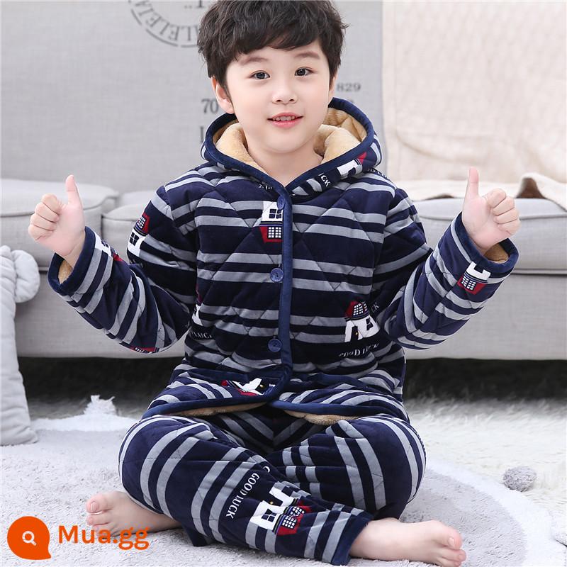 Bộ đồ ngủ cotton cho trẻ em quần áo mùa đông pha lê nhung bộ quần áo ở nhà bé trai và bé gái trung và lớn áo khoác bông cho trẻ em cộng với nhung dày mùa đông - Mũ nhung dày ba lớp pha lê ngôi nhà nhỏ