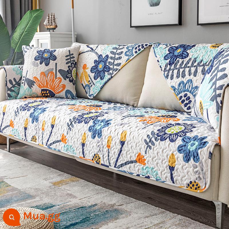 Đệm Sofa Cotton Giá Đặc Biệt Giải Phóng Mặt Bằng Bắc Âu Đơn Giản Bốn Mùa Đa Năng Vải Cotton Chống Trơn Trượt Tựa Lưng Khăn Mùa Đông Mục Vụ - hoa hướng dương nở