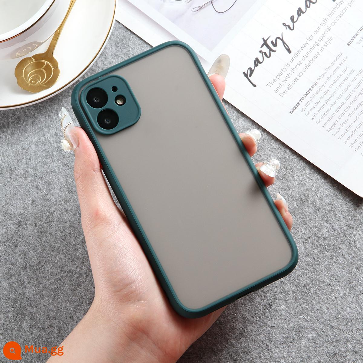 Khung tương phản màu đơn giản phù hợp với vỏ bảo vệ điện thoại di động iPhone11/12Pro Vỏ bảo vệ 14p XR trong suốt XS chống rơi 13 - Khung bảo vệ ống kính màu xanh đậm