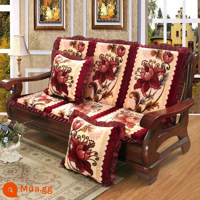 Ghế sofa gỗ đệm có tựa lưng bốn mùa phổ dày gỗ bằng gỗ gụ sang trọng đệm ghế đệm một - Ánh trăng trên đầm sen - đỏ