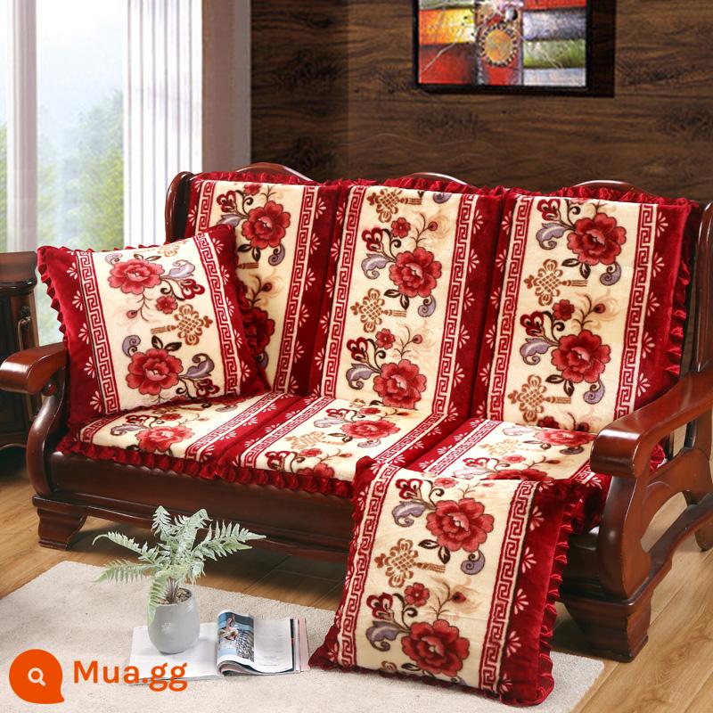 Ghế sofa gỗ đệm có tựa lưng bốn mùa phổ dày gỗ bằng gỗ gụ sang trọng đệm ghế đệm một - Nút thắt đỏ Trung Quốc