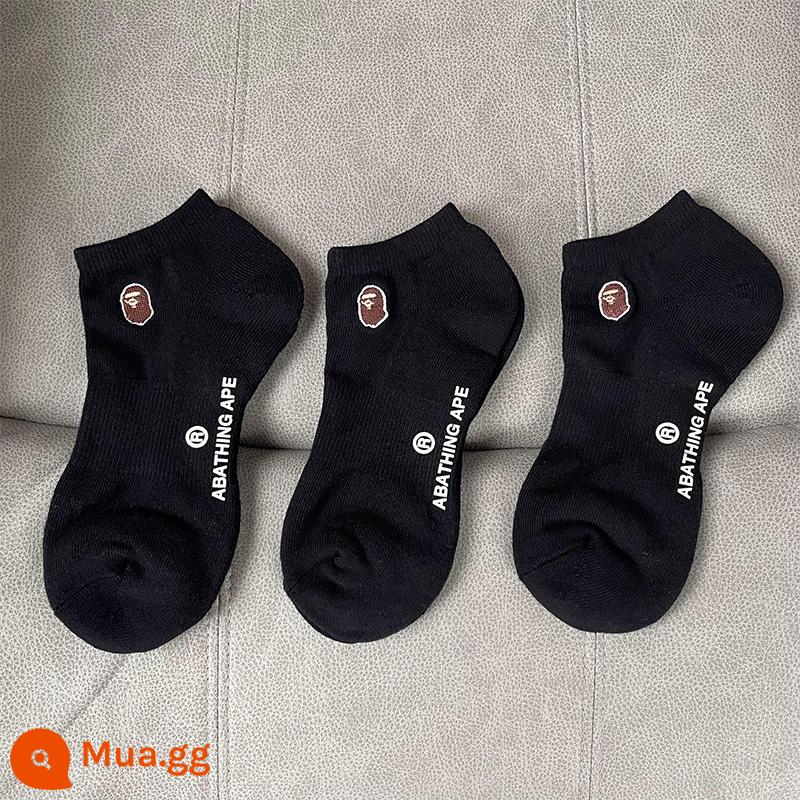 bape ape đầu triều Nhật vớ thêu cao ống dày vớ đồng màu giữa ống khăn trắng đáy vớ thể thao mùa xuân và mùa thu - Đen [3 đôi] [tất vô hình]