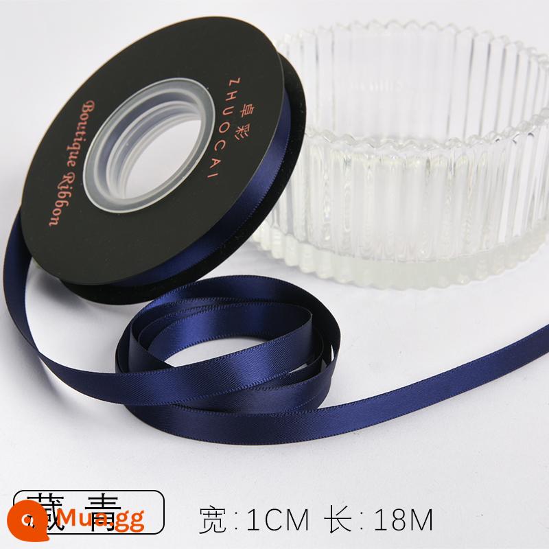 Zhuocai 1 cm hai mặt sợi polyester ruy băng bó hộp quà tặng bao bì nướng phụ kiện tóc bện tóc buộc tóc nơ - xanh hải quân