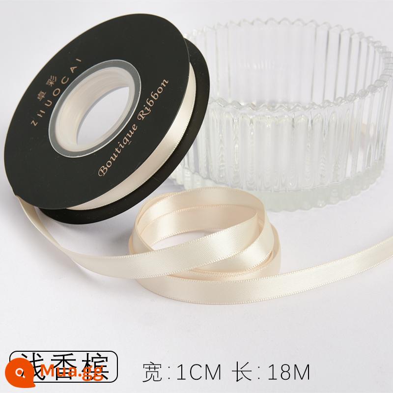 Zhuocai 1 cm hai mặt sợi polyester ruy băng bó hộp quà tặng bao bì nướng phụ kiện tóc bện tóc buộc tóc nơ - rượu sâm panh nhẹ