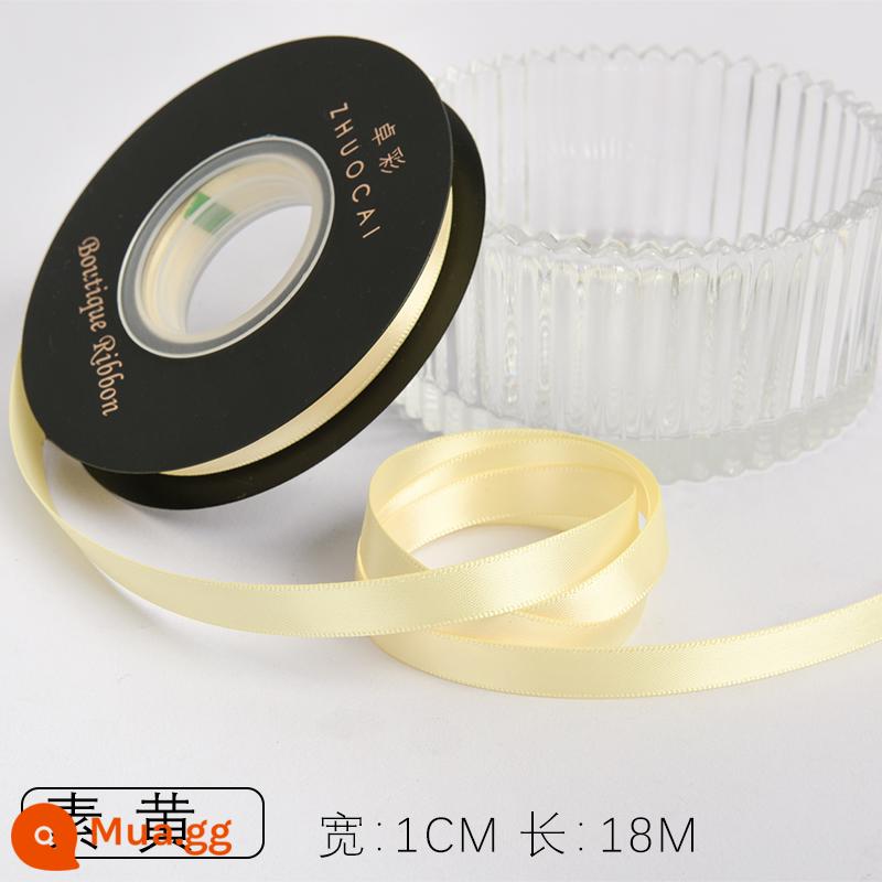 Zhuocai 1 cm hai mặt sợi polyester ruy băng bó hộp quà tặng bao bì nướng phụ kiện tóc bện tóc buộc tóc nơ - màu vàng trơn